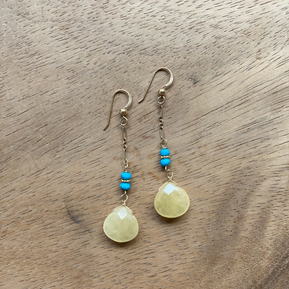 Anthropologie Gold and Turquoise Beaded Earrings